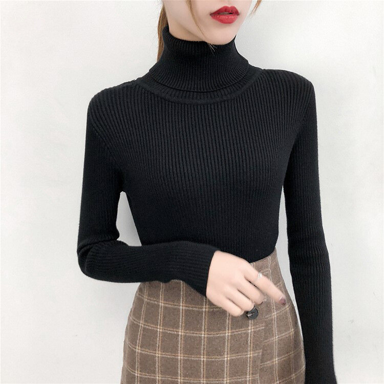 Woman Turtleneck Sweaters Fall Winter Solid Color Knitted Sweater Fashion Long Sleeve Slim Sweaters Knit Pullover Tops Ladies