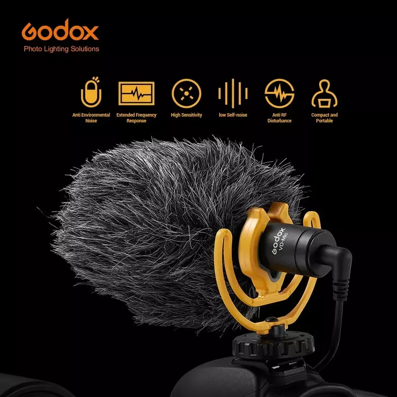 GODOX VD-MIC shotgun ไมโครโฟนบันทึกวิดีโอสาย3.5มม. TRS TRRS สำหรับ iPhone Android มาร์ทโฟนกล้อง DSLR