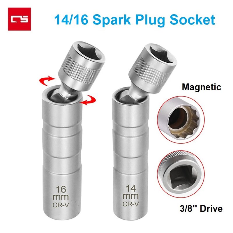Spark Plug Socket Wrench, Car Repairing Tool, Magnetic 12 Angle, Spark Plug Removal Tool, Thin Wall, 3/8 "Drive Sockets, 14mm, 16mm