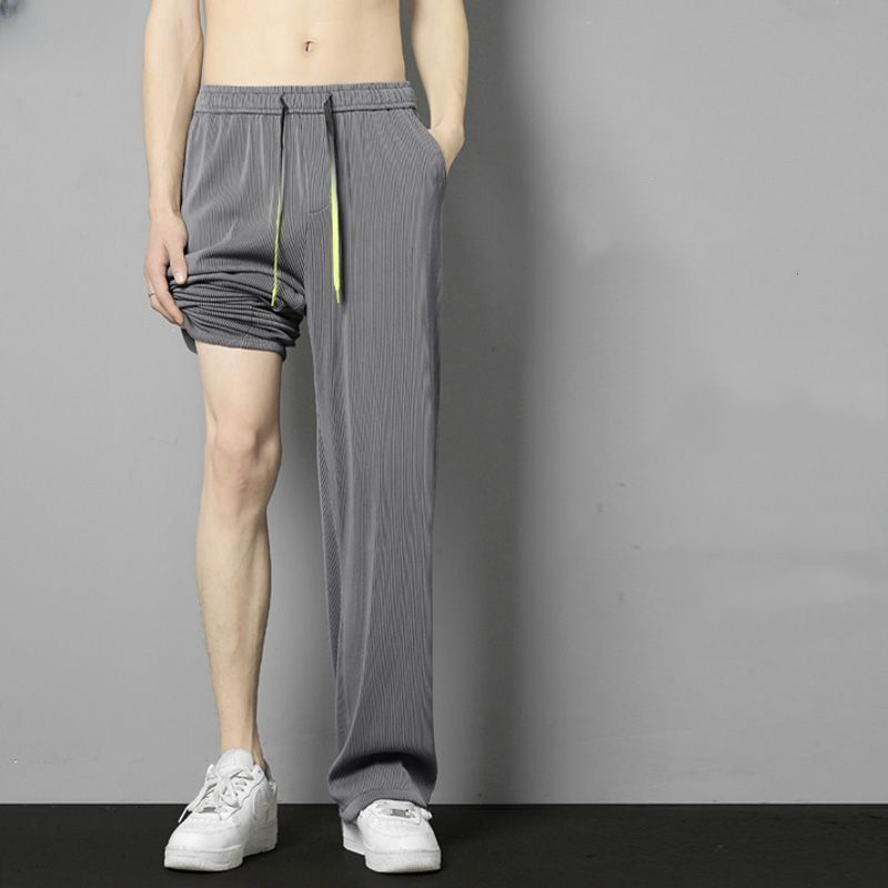 Summer Men Ice Shreds stile sottile tinta unita pantaloni a gamba larga traspiranti moda pantaloni larghi Casual elastici in vita a prezzi accessibili