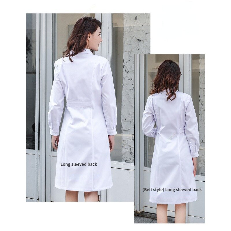Uniforme de médecin à manches longues pour hommes et femmes, manteau blanc, blouse de laboratoire, salopette d'infirmière de laboratoire, collège, chimie