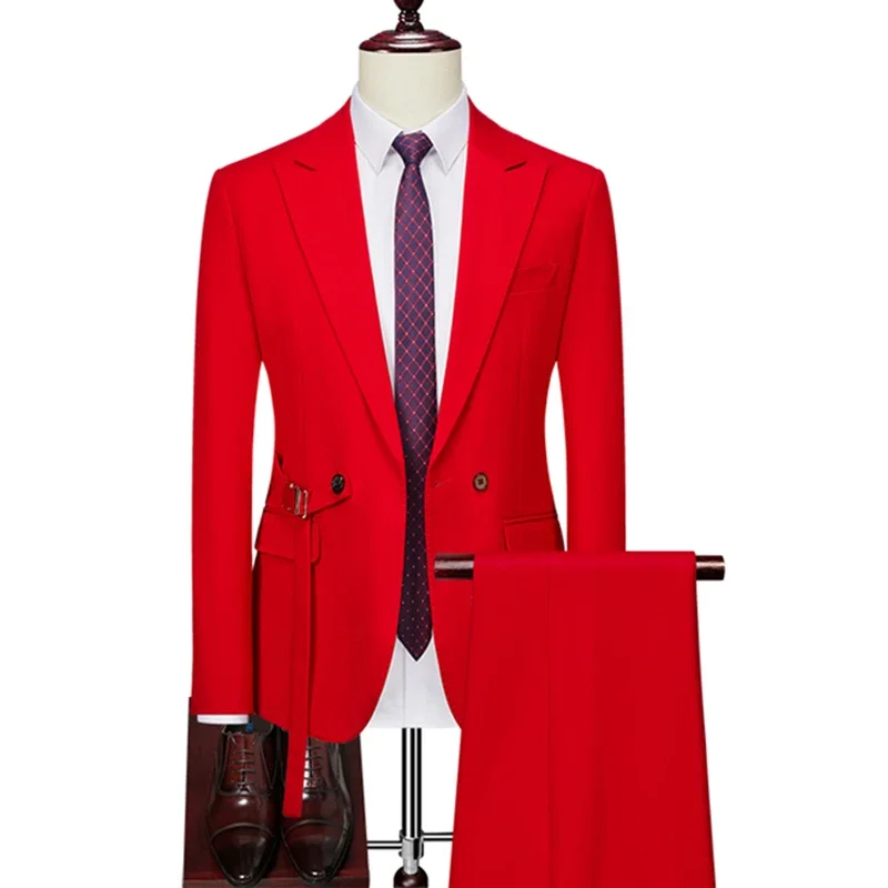 Trajes de boda de moda para hombre, chaqueta de doble botonadura, blazer, abrigo, pantalones, conjunto de 2 piezas