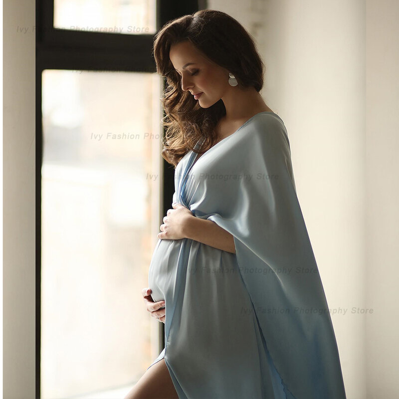 Mutterschaft fotografie Kleider weiches Satin Chiffon Langarm Kleid für Baby partys Fotoshooting für schwangere Frauen Requisiten