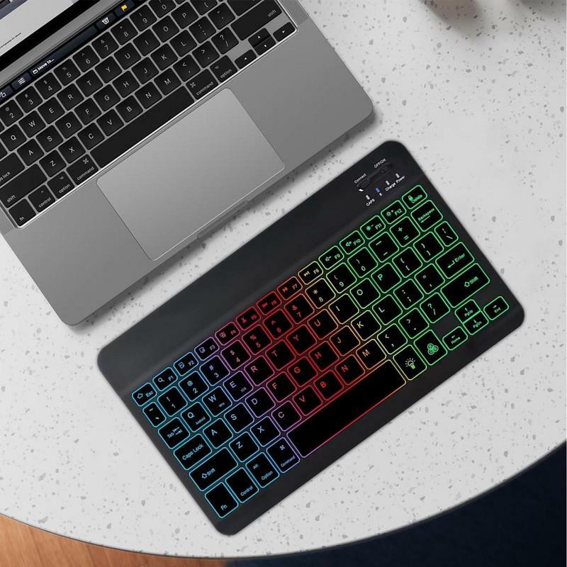 لوحة مفاتيح مضيئة صغيرة محمولة ، نحيفة للغاية ، ملونة ، متعددة الأجهزة ، بلوتوث ، كمبيوتر شخصي ، كمبيوتر لوحي ، كمبيوتر ، 10 بوصة