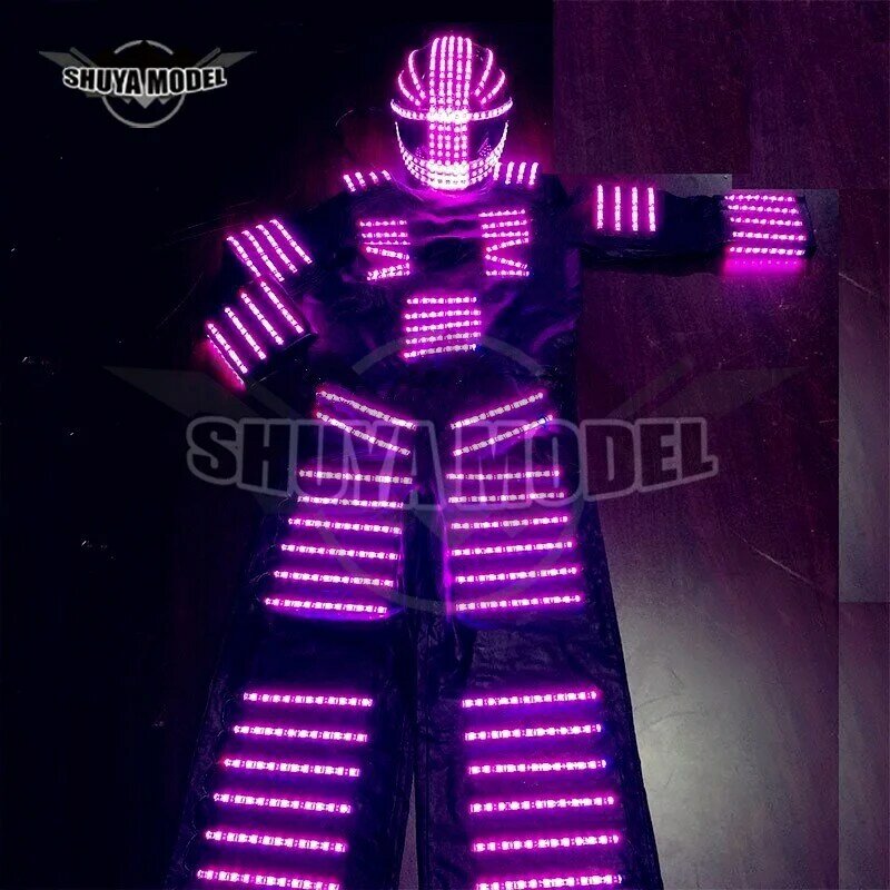 Disfraz de Robot neón con luces Led luminosas, traje de DJ, Stilt, andador, ropa de baile, demanda activa