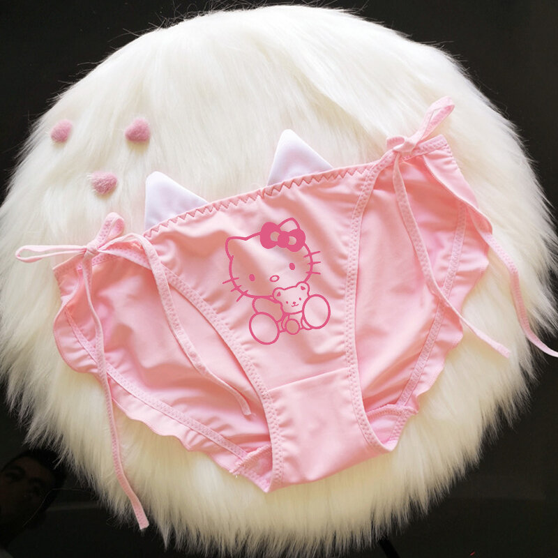 Couple Underwear Kawaii Hello Kitty Cute Cartoon Japanese Soft Girl New Milk Silk Underwear Female Anime Cat Big Ear Underwear