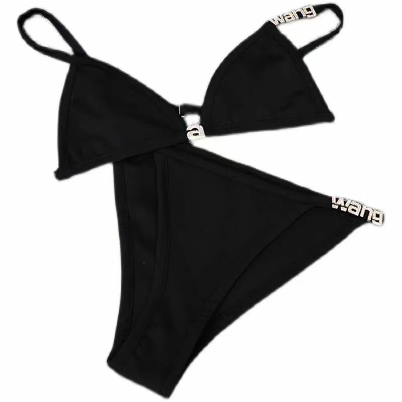 Bikini de marca de lujo con letras de diamantes de imitación para mujer, bañador Sexy con Tanga, conjunto de 2 piezas para playa, 2024