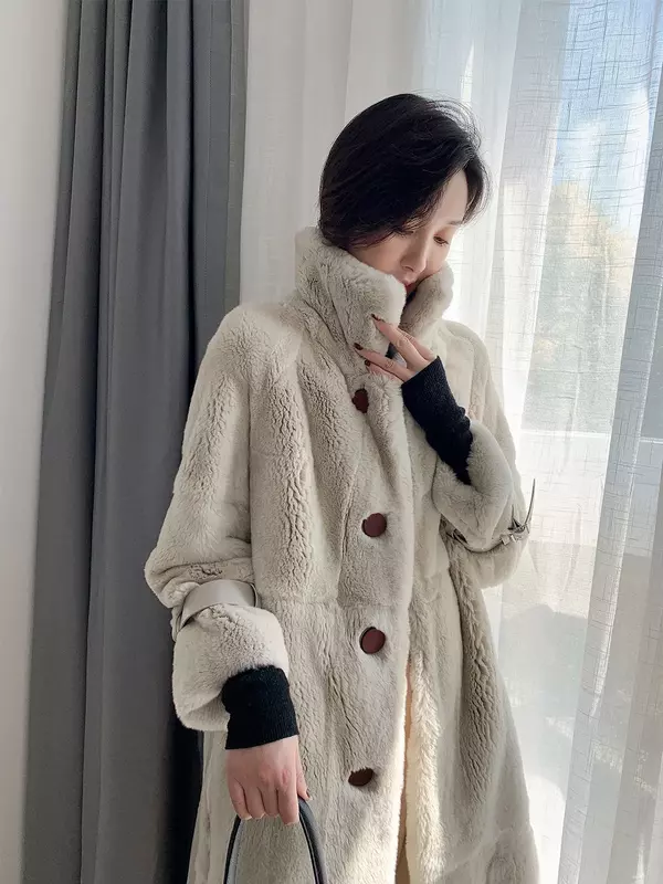 Veste longue surdimensionnée en vraie fourrure de lapin Rex pour femme, manteau chaud, de haute qualité, pour l'automne et l'hiver, Zjt1670