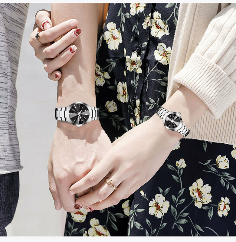 여성을위한 커플 시계 남자 럭셔리 보석 디자인 로즈 골드 스틸 쿼츠 손목 시계 방수 패션 시계 상자