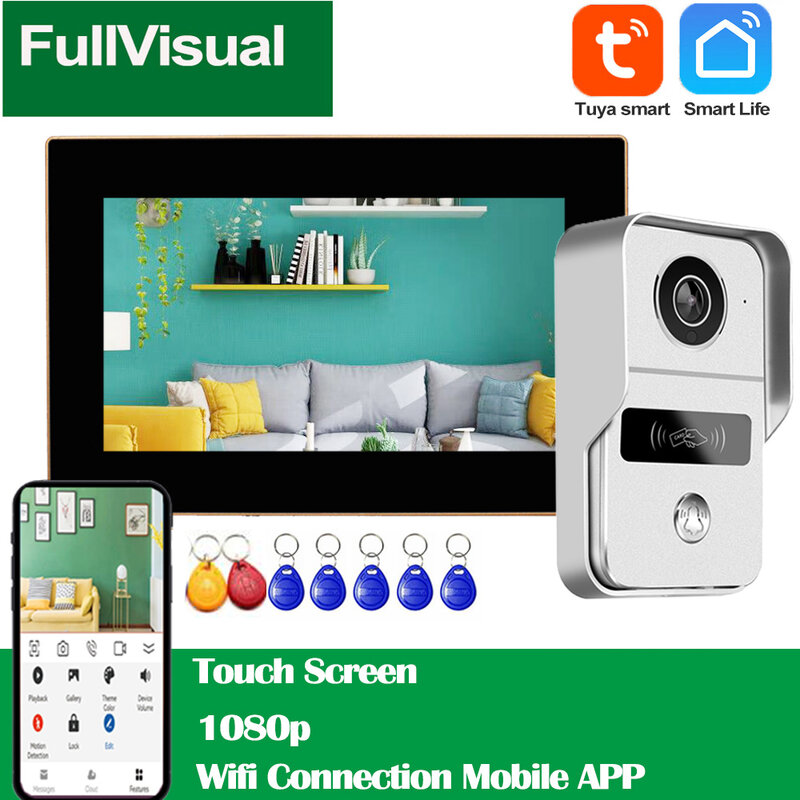 Intercomunicador de vídeo inalámbrico Fullvisual Wifi para el hogar, vídeo inteligente, timbre de puerta, cámara, Monitor de pantalla táctil de 7 pulgadas + Panel de 1080P