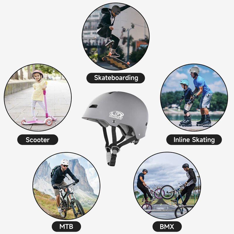 Findway 고품질 스케이트보드 헬멧, 자전거 스쿠터 자전거 전기 스쿠터 사이클 자전거 안전 헬멧, 청소년 성인 청소년용