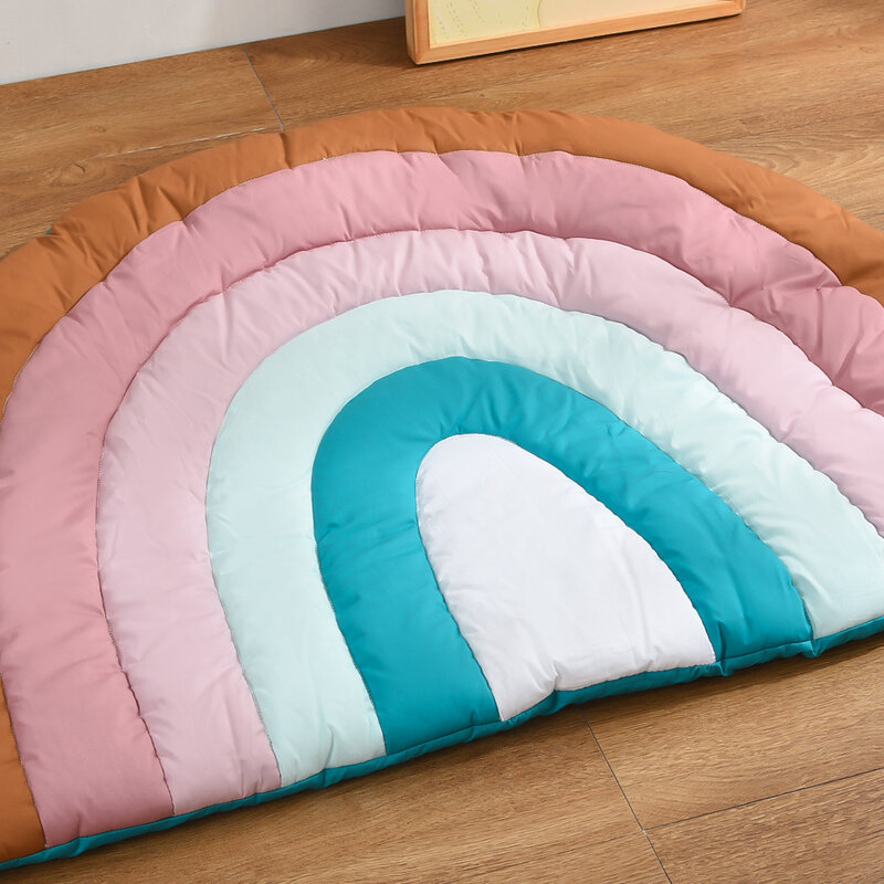Радужный хлопковый мягкий детский коврик для ползания, необычное одеяло для домашней игры для новорожденных, напольная подушка