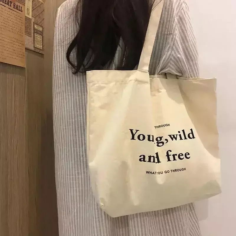 XXXXX bolso de hombro informal para mujer, bolsos de mano de gran capacidad, bolso de compras de lona con letras, moda Harajuku con cremallera