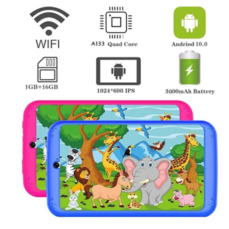 Google Play 7'' E98 Android 10.0 Kids Tablet PC Quad Core 1GB RAM 16GB ROM ALLWINNER A133 Netbook 1024x600IPS With Silicone Case