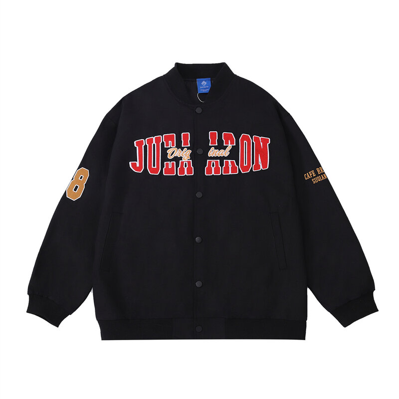 2022 Streetwear Cotton Varsity Bomber Jacket Hip-Hop męskie nadruk w litery kurtki typu College płaszcz 2022 patchworkowa, w stylu Harajuku kurtka