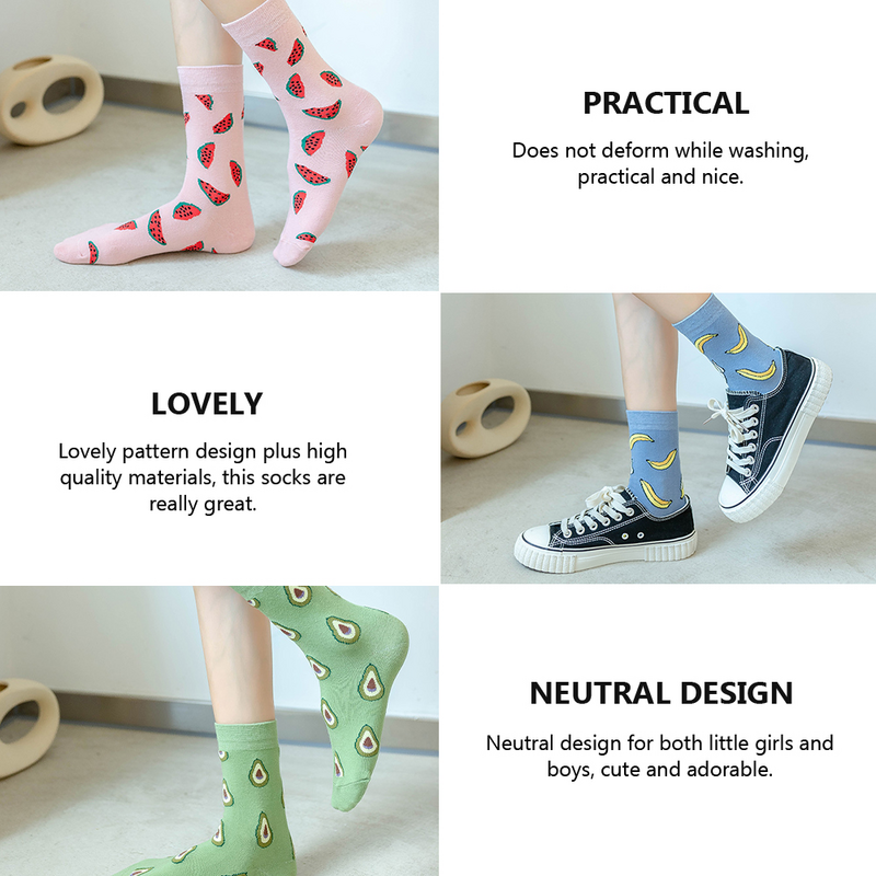6 Pairs Girl Sock Cotton Socks Fruit Socks Mid-calf Length Sock Adorable Socks