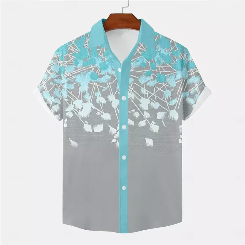 Camisa masculina com gola gradiente estampada, manga curta, designer de lazer, roupa criativa, moda verão, lazer, novo