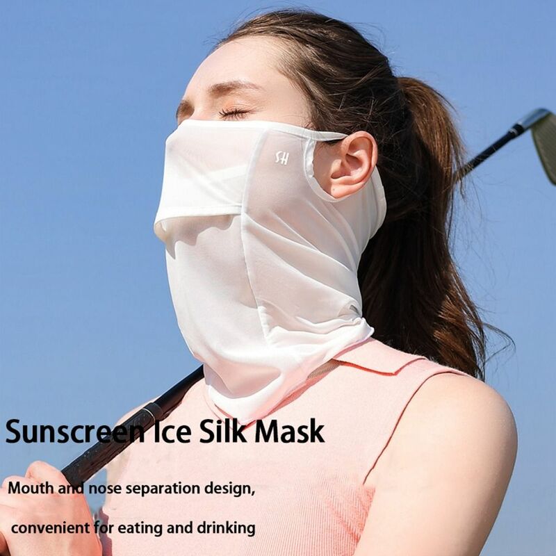 Женские летние шарфы для лица с УФ-защитой, однотонная Шелковая Маска для гольфа, чехол для лица, накидка на шею, солнцезащитный шарф для лица