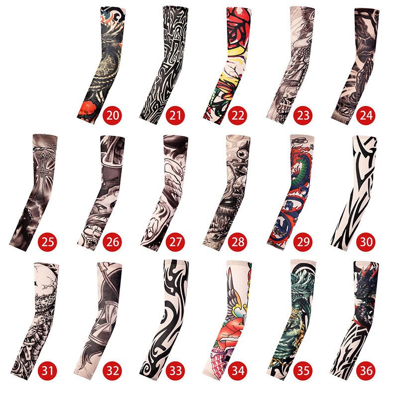 1Pc Outdoor Cycling Sleeves Elastic Men Fake Temporary Tattoo Sleeves 3D Tattoo Printed Armwarmer UV Protection Ridding Sleeves