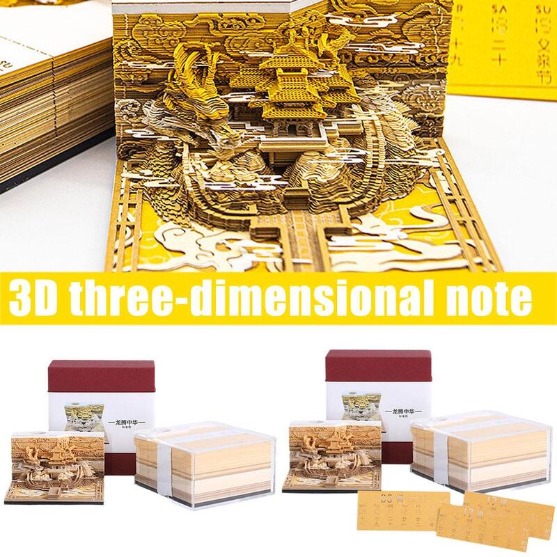 Papel de nota tridimensional 3D, Bloc de notas de regalo creativo, arquitectura antigua, calendario adhesivo, calendario de notas 3D, casa I3J0