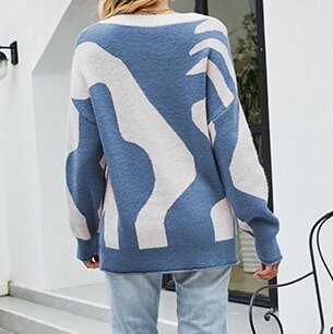 Y2K sweter wanita model kasual, Sweater Pullover kancing dada Jacquard kontras leher bulat model baru musim gugur/musim dingin 2023