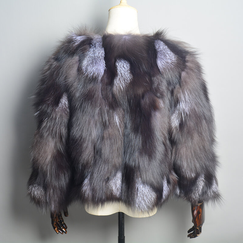 Gorąca sprzedaż kobiet prawdziwe futro srebrnego lisa płaszcze zimowe ciepłe lis naturalny kurtki futrzane rosyjska pani krótki styl prawdziwe futro z lisa Outerwears