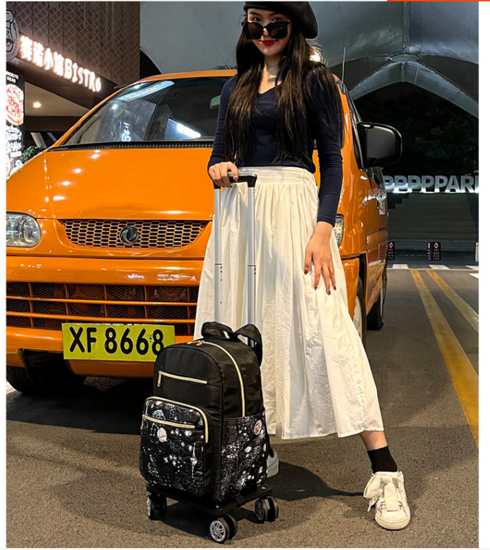 18 inch Frauen tragen auf hand gepäck tasche mit rädern Reisen Trolley Tasche Schule Rollen Rucksack Tasche Koffer rädern rucksack