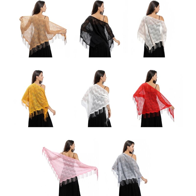 ผ้าพันคอผู้หญิงระบายได้ดีในฤดูร้อนมีพู่ตกแต่งผ้าคลุมไหล่ขนาดใหญ่กลางแจ้ง