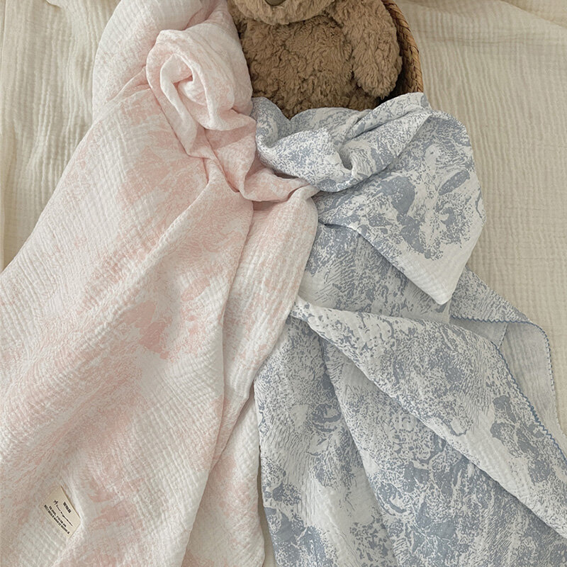 Selimut bayi Floral katun lembut Muslin baru lahir selimut penerima selimut cepat kering handuk mandi penutup Kereta Bayi