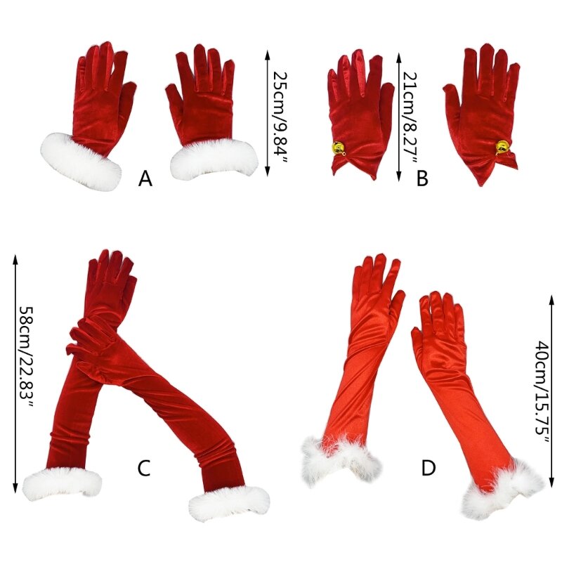 Utrzymuj ciepło rękawiczki pełnymi palcami dla dorosłych Cosplay rękawica Świętego Mikołaja dzwoneczkami/białymi mankietami