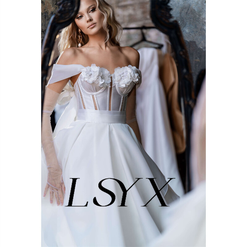 LSYX-vestido de novia de Organza con hombros descubiertos, traje de novia con lazo en la espalda, corte de corazón