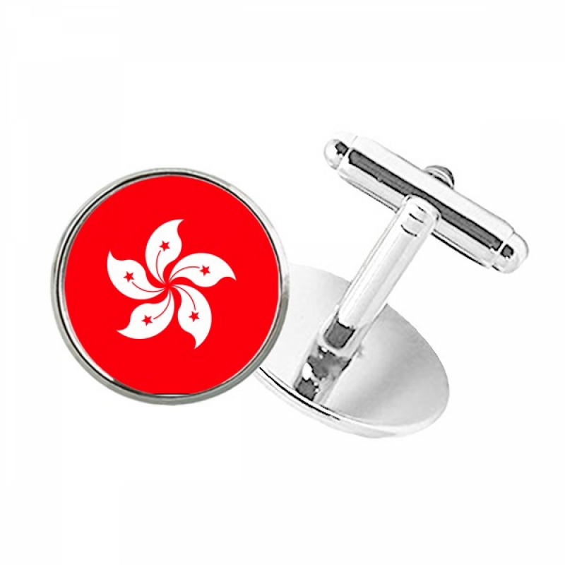China Hong Kong bandera Regional botón redondo gemelos Clip Stud gemelos