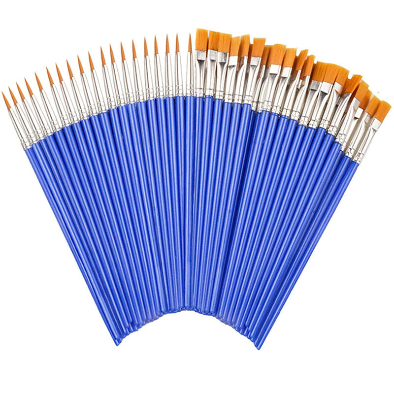 10pcs DIY Artist Paint Brushes for Kids Round Flat Miniature Nylon Hair Acrylic Watercolor Gouache Art Kits