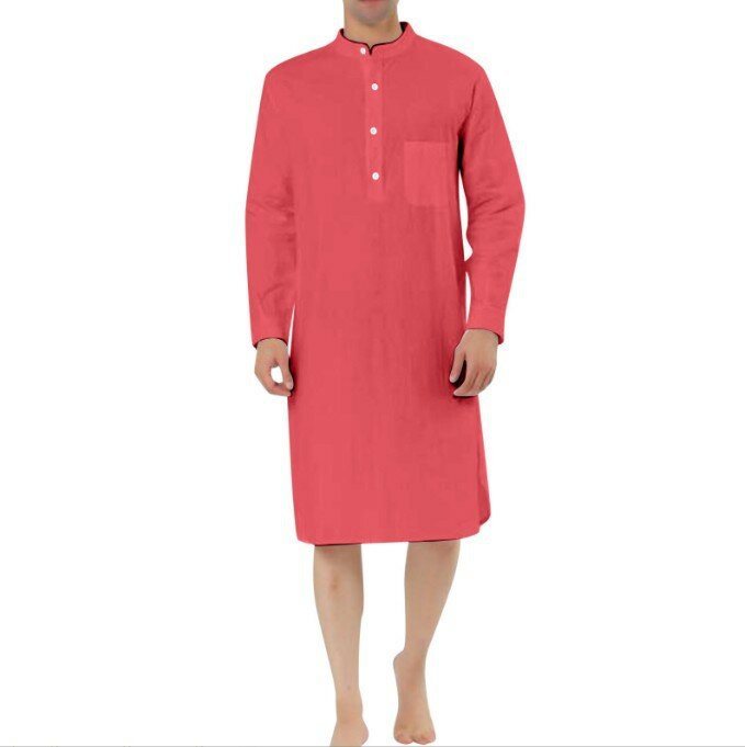 Модель 2024 года, оригинальный мужской кафтан в Пакистане, длинный рукав, Хенли, Thobe, Повседневное платье с Боковым Разрезом, длинная Мужская Арабская одежда