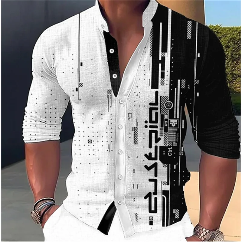 Camisa de manga larga con estampado floral para hombre, cárdigan de gran tamaño con solapa informal, graffiti callejero, verano, 2024
