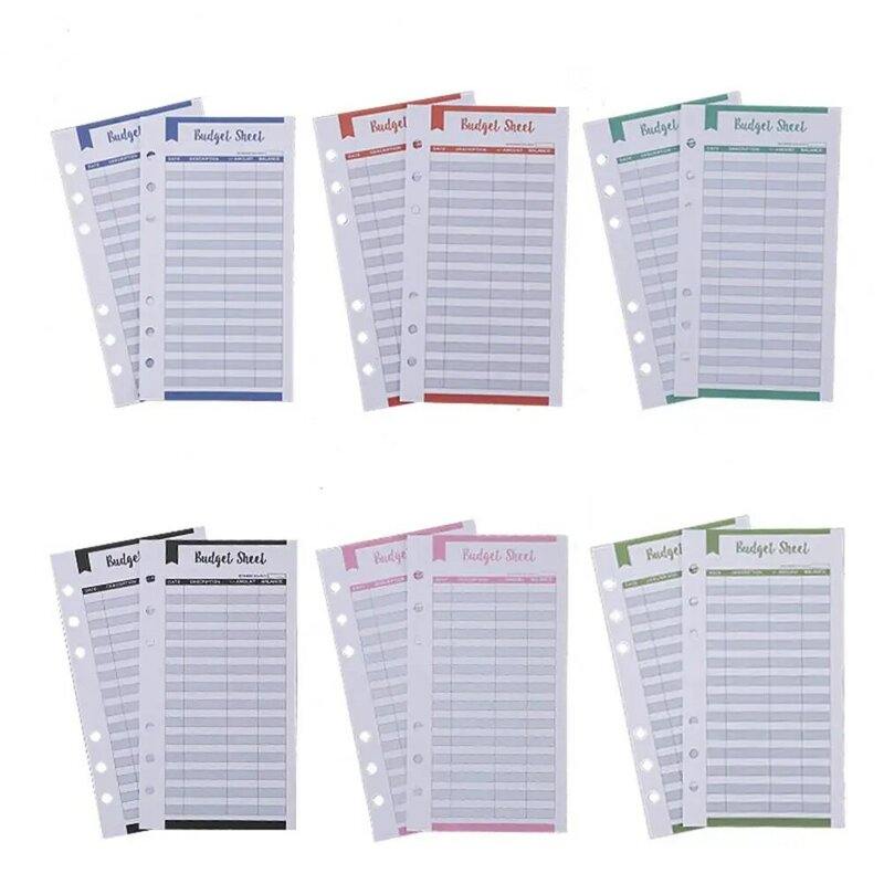 Quantity Budgeting Sheets Set Binder Sheets Planner Inserts 12pcs Multi-color Expense Tracker Sheets for 6 Rings Binder