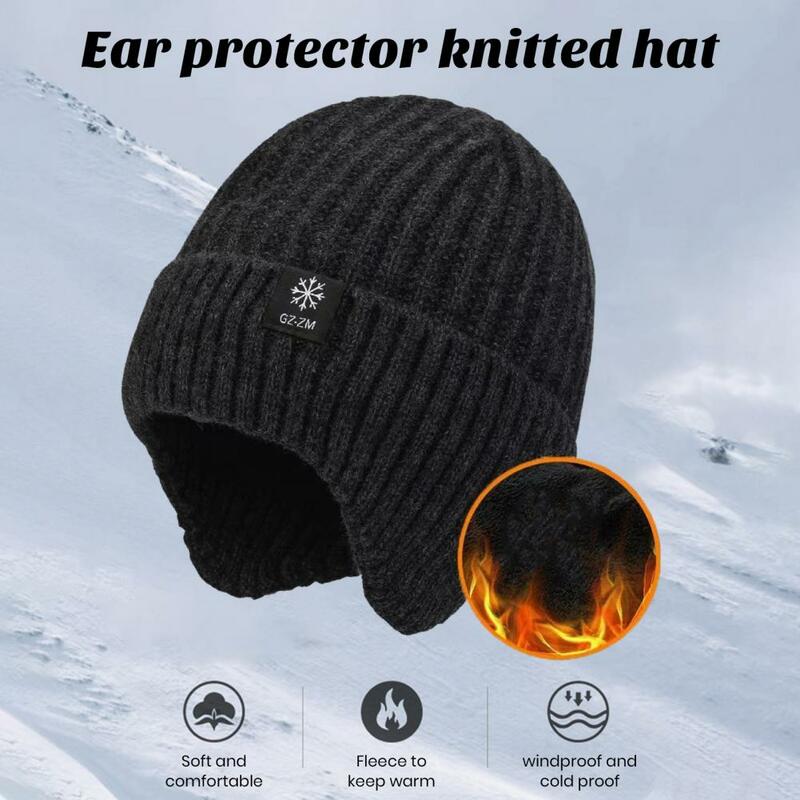 Topi rajut lembut termal hangat uniseks, topi Beanie musim dingin tebal mewah dengan pelindung telinga untuk bersepeda
