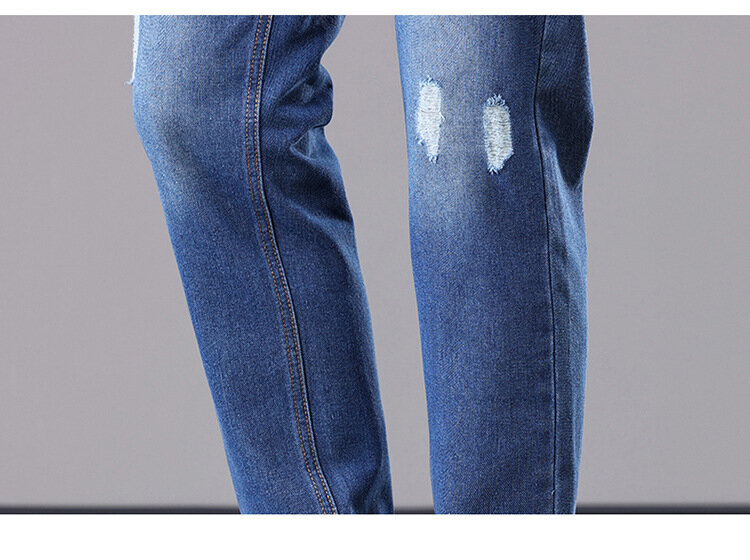 กางเกงยีนส์ขาดๆสำหรับผู้ชาย, กางเกงยีนส์ทรงสลิมมีรูขาดตามกระแสแฟชั่นสไตล์ฮิปฮอปรุ่นบาง46 48