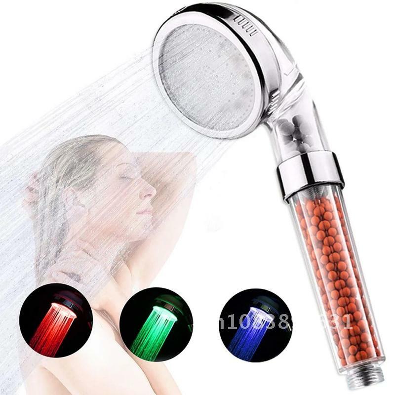 Shower Head High Pressure Filter LED 3 Color Changing Temperature Sensor Water Saving Sprayer Mineral Anion Spa