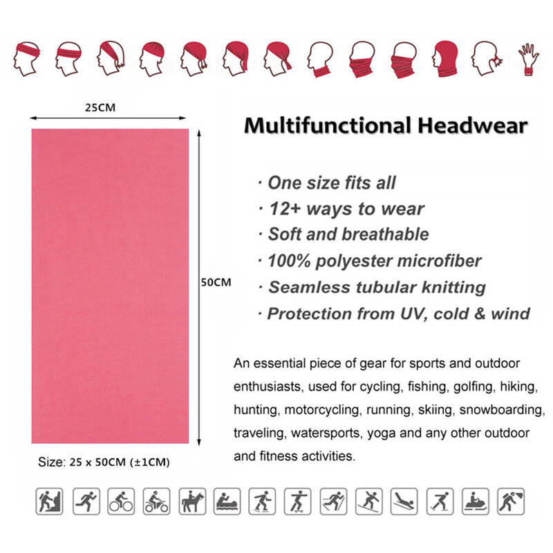 Розовая бесшовная уличная бандана для велоспорта, чехол на шею, гетры, женская повязка на голову для бега, маска для лица, шарф-трубка, походный головной убор