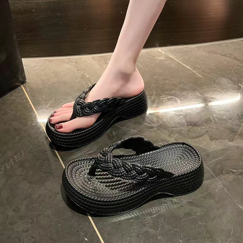 รองเท้าแตะส้นตึกสำหรับผู้หญิง, ใหม่รองเท้าแตะส้นหนากันลื่นสำหรับใส่ในฤดูร้อนรองเท้าแตะส้นตึกแฟชั่น gratis ongkir กลางแจ้ง