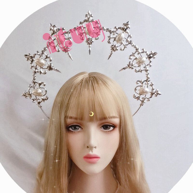 KC Halo Headpiece Lolita Sun Goddess Baroque Tiara Gold Spike Halo Crown Headband Halloween Christmas Party Hair Accessories