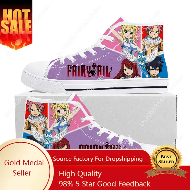 Sepatu Sneakers Anime f-fairy t-tail Natsu Dragneel kualitas terbaik Tinggi sepatu kets pria wanita remaja kanvas sepatu kasual pasangan sepatu kustom