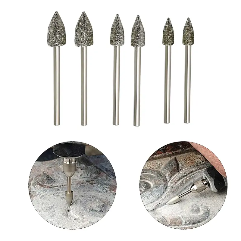 Shank Diamond Grinding Head, Montado Bit Burrs, Roda para Jade Metal Stone, Rotary Tool Access, 3mm, 5mm, 6mm, 8mm, 2Pcs