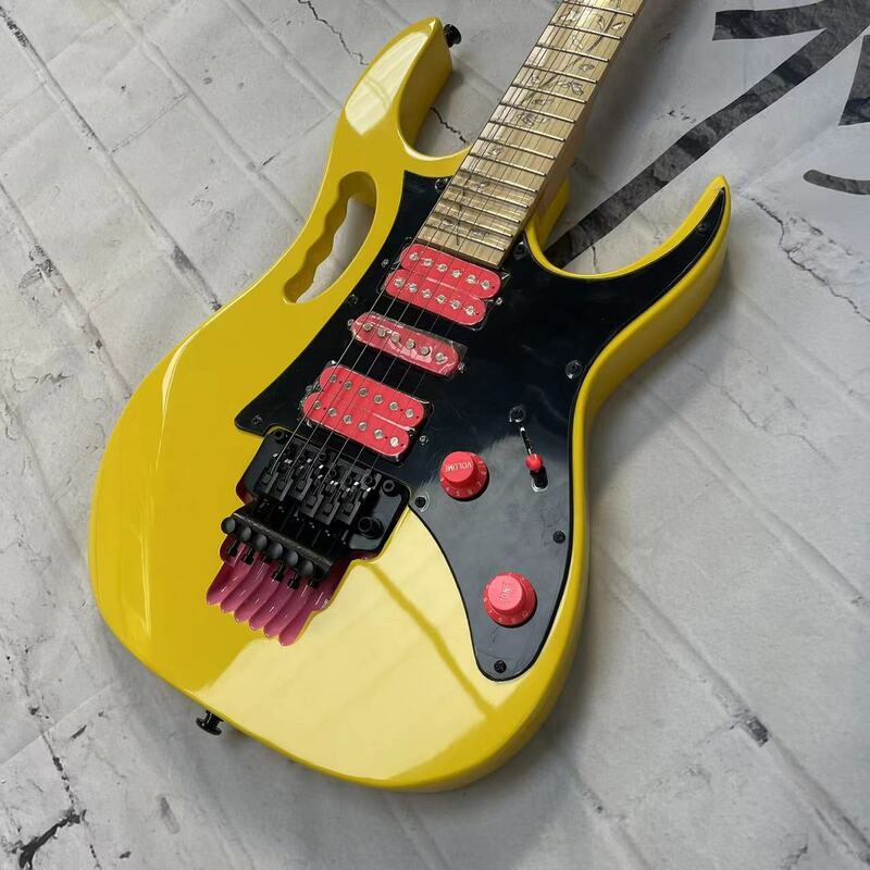 Guitarra eléctrica de 6 cuerdas con conexión dividida, cuerpo amarillo, diapasón de Arce, pista de Arce, Fotos de fábrica hechas, en stock