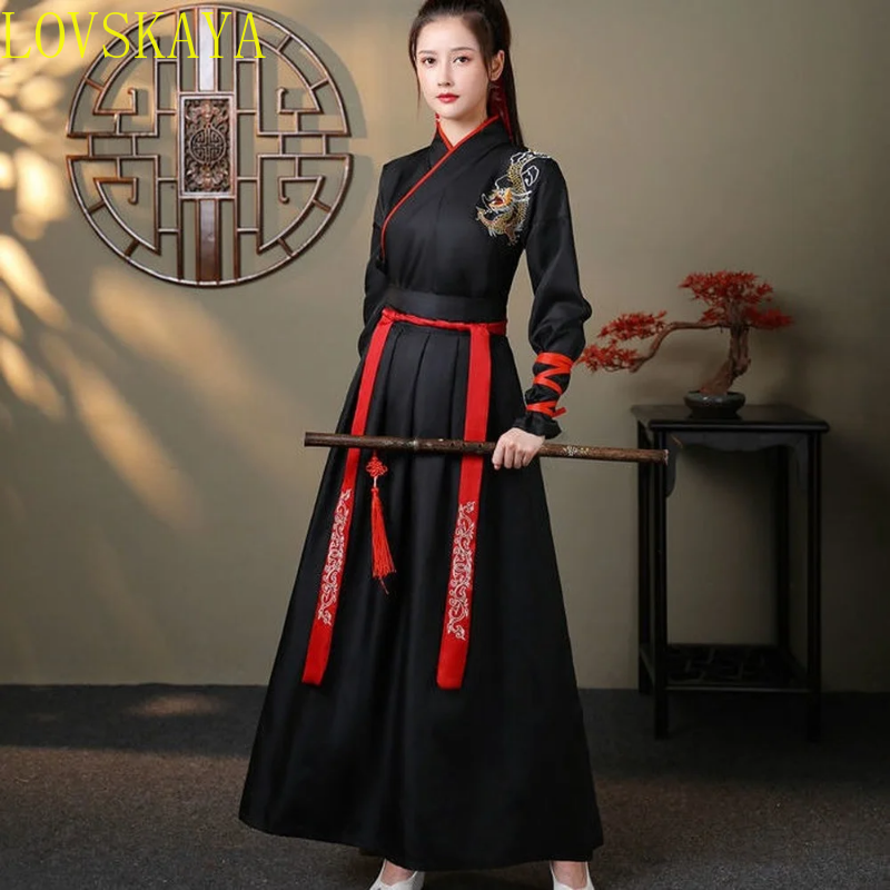 Унисекс, для взрослых, боевой стиль, Hanfu, Женская традиционная китайская одежда, костюм Хань с перекрестным воротником, мужской костюм для пары старинного Косплея