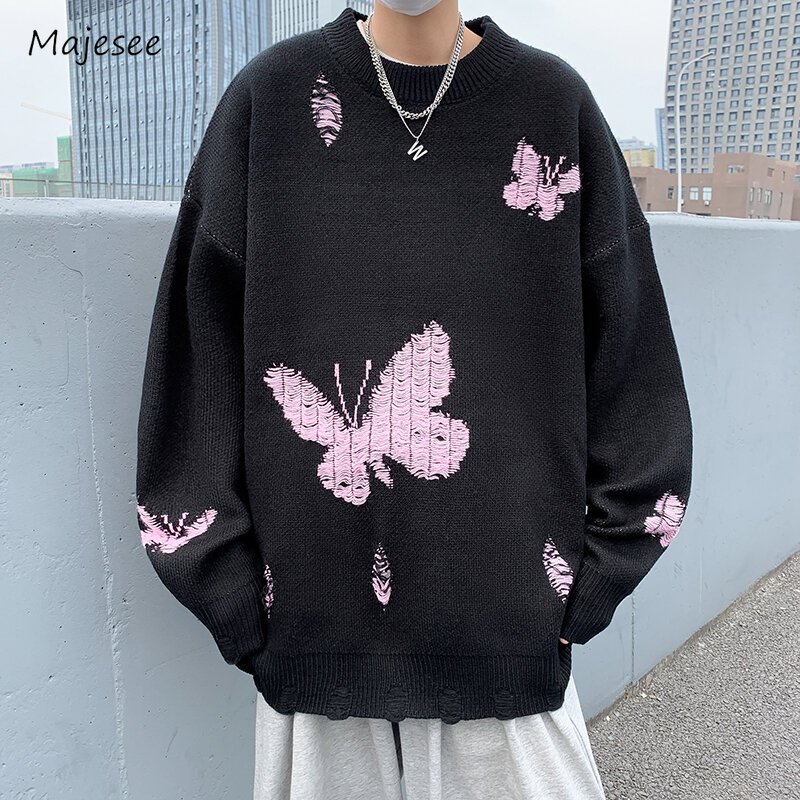 Suéteres masculinos estilo coreano chique que combina com tudo, mangas compridas, homens soltos casuais, malhas retrô simples, pulôveres de rua alta, novo para outono