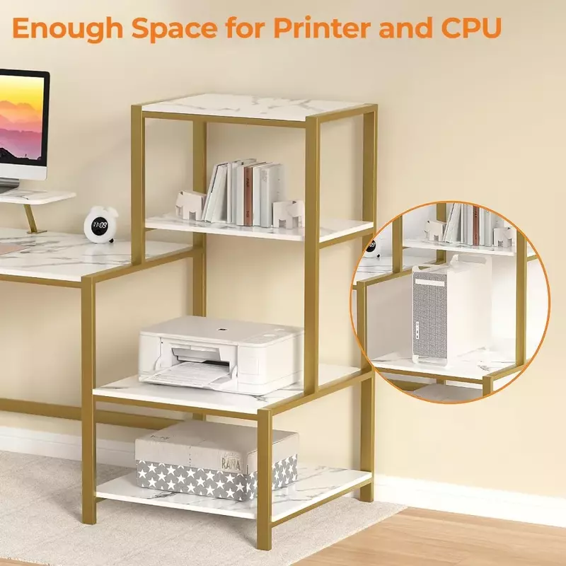 Meja Komputer dengan rak Printer penyimpanan 67 inci, meja rias kantor rumah dengan dudukan Monitor bergerak