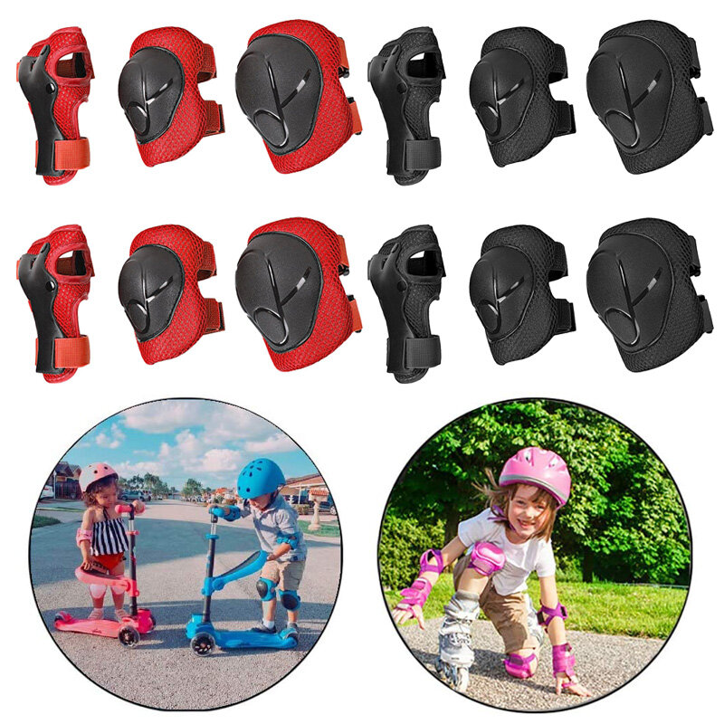 6pcs/set Kids Protective Gear Knee Pads Elbow Pads Wrist Guard Set for Kids Full Protective for Rollerblading Skateboard EDF