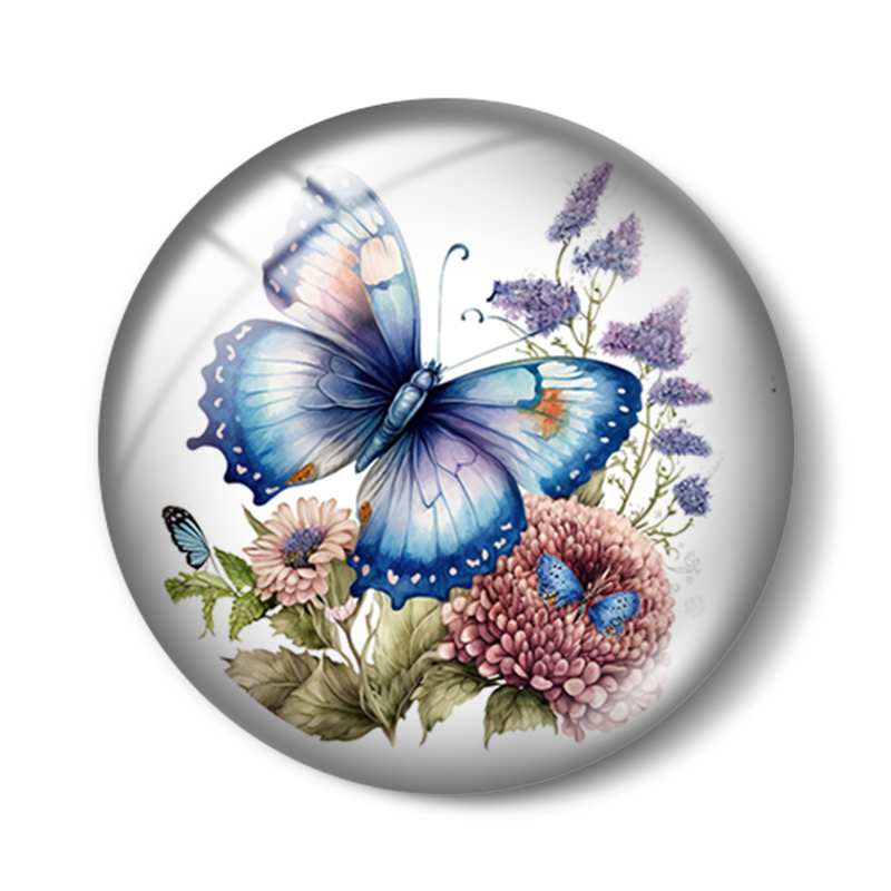 Cabochão de vidro redondo com pintura de flores e borboletas, Demo Flat Back, Making Findings, 10PCs, 12mm, 16mm, 18mm, 25mm